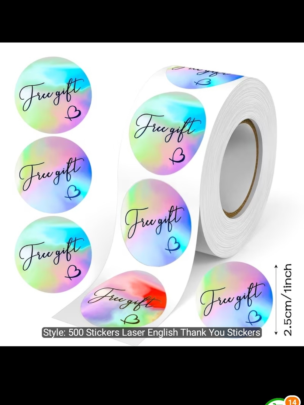 500 Count Free Gift Holographic Thank You Sticker Roll - Pastel Rainbow New